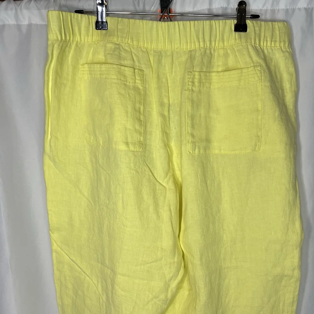 PURE J JILL Women’s Yellow Elastic Waist Cropped Wide Leg Pants Sz L 100% Linen